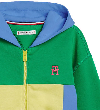 Tommy Hilfiger Cardigan - U Colorblock Monogram -  Grøn/Gul/Pink/
