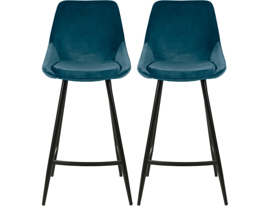 CONCEPT1 - Tabouret de bar Lot de 2 T. Bari bleu clair velours (plan)