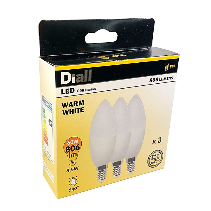 3 ampoule LED E14 Flamme 806lm 8.5W=60W blanc chaud Diall