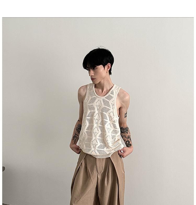Nahagin - Tanktop met ronde hals en geperforeerde breisels