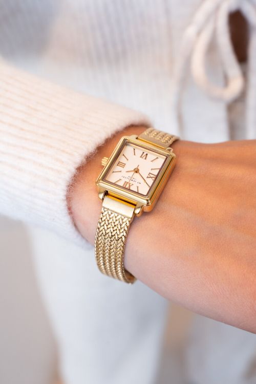 Vierkant horloge met gevlochten schakelband