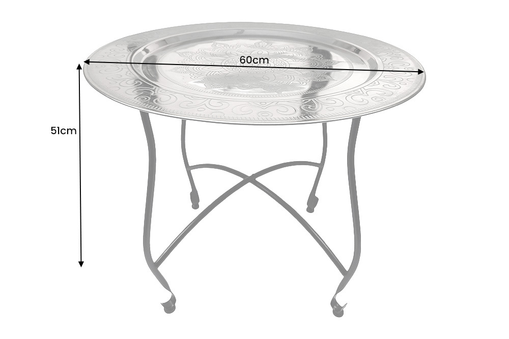Runder Couchtisch MARRAKESCH 60cm silber Teetisch abnehmbares Tablett klappbar