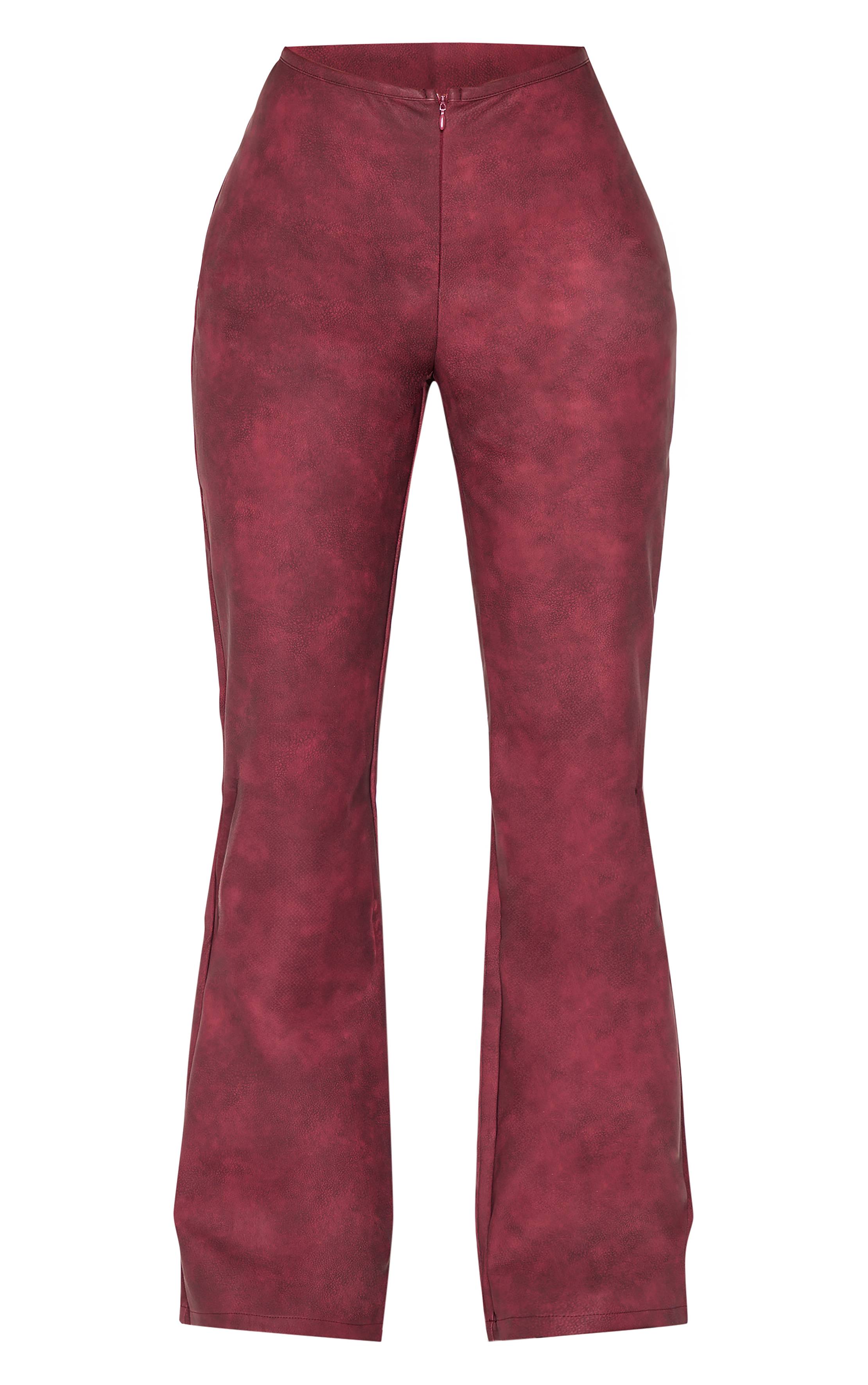 Rouge Bordeaux Pantalon Évasé Petite En Synthétique Avec Fermeture Éclair Devant