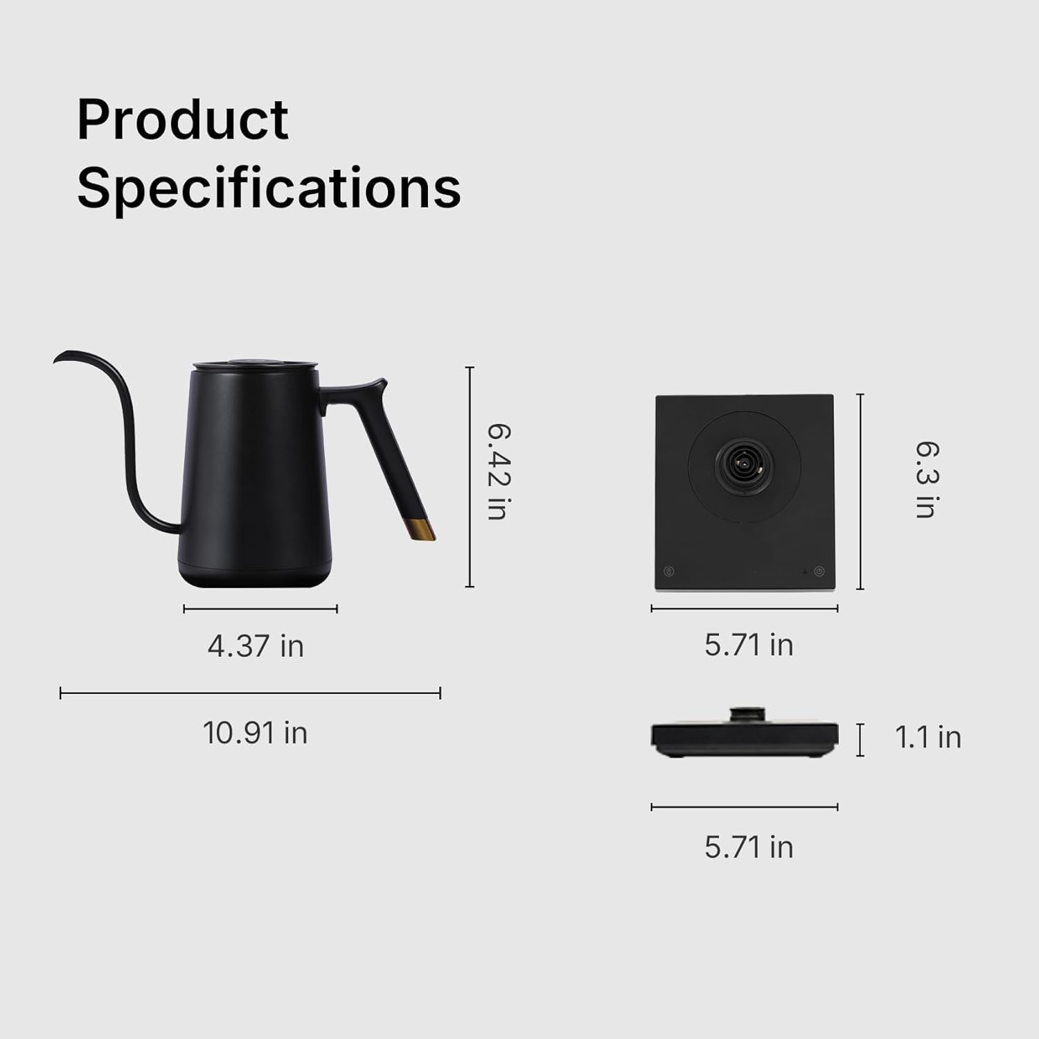 TIMEMORE wasserkocher mit temperatureinstellung Elektrischer Schwanenhalskessel BPA-freier wasserkocher edelstahl Teekocher elektrisch Automatische Abschaltung für Kaffee, 600ml, Mattschwarz