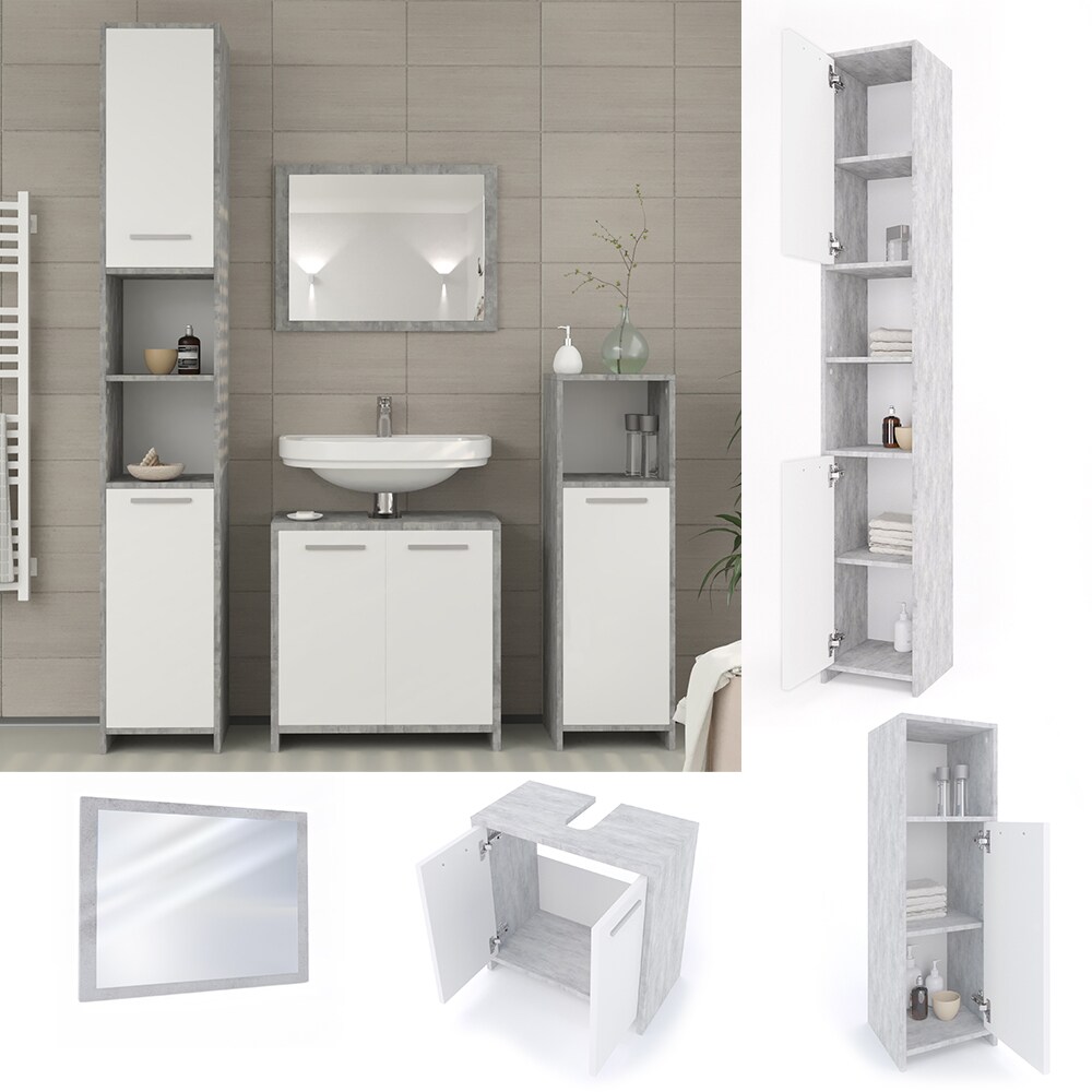 Vicco Badmöbel Set Kiko Badezimmer Spiegel Kommode Unterschrank Weiß / Beton