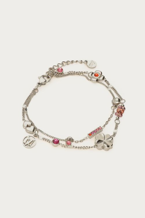 Dubbele armband met multikleur strass en bedels 
