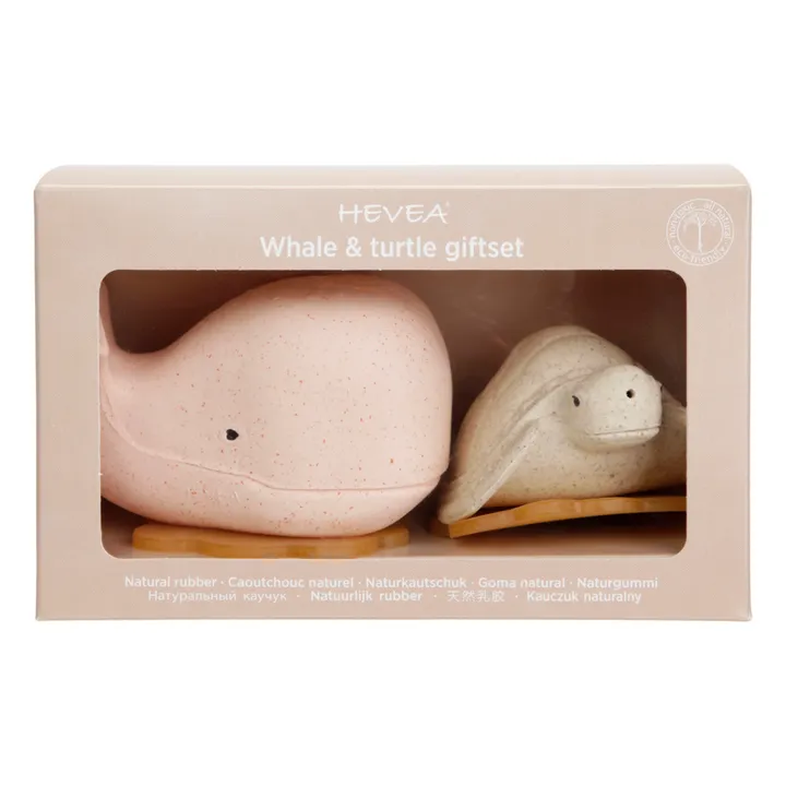 Hevea Coffret de jouets pour le bain upcyclés - Tortue & Baleine | Rose