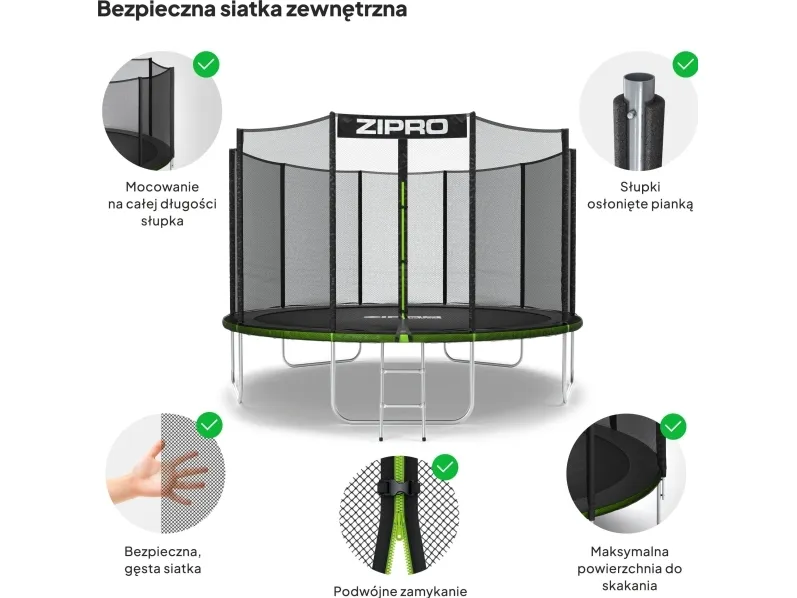 Zipro Trampolin med eksternt net 12FT 374cm   skopose