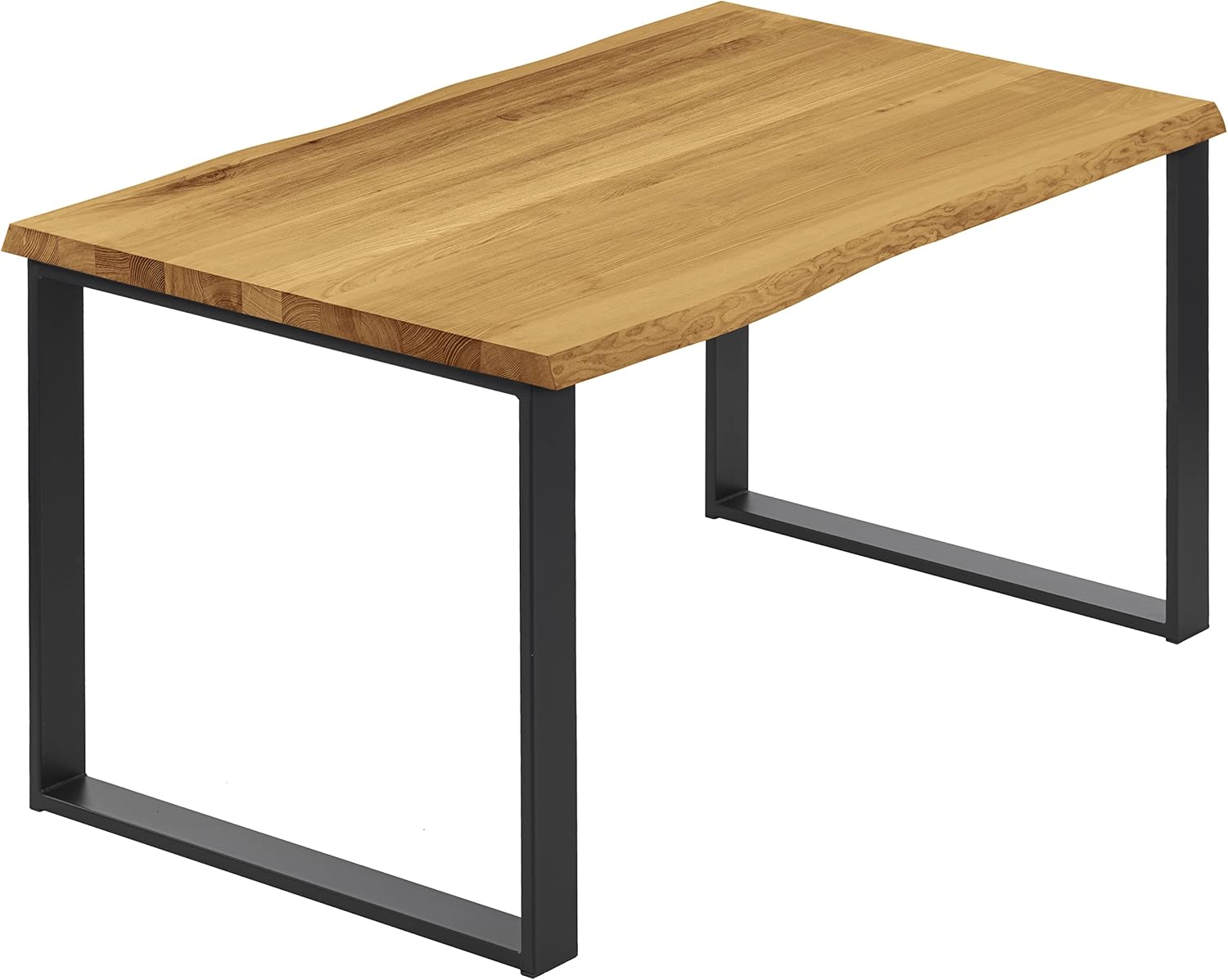 LAMO Manufaktur Esstisch Küchentisch Schreibtisch Couchtisch aus Massivholz, mit Baumkante 100x60x76 cm (AxBxH), Modern, Rustikal/Schwarz, LOB-01-A-003-9005M