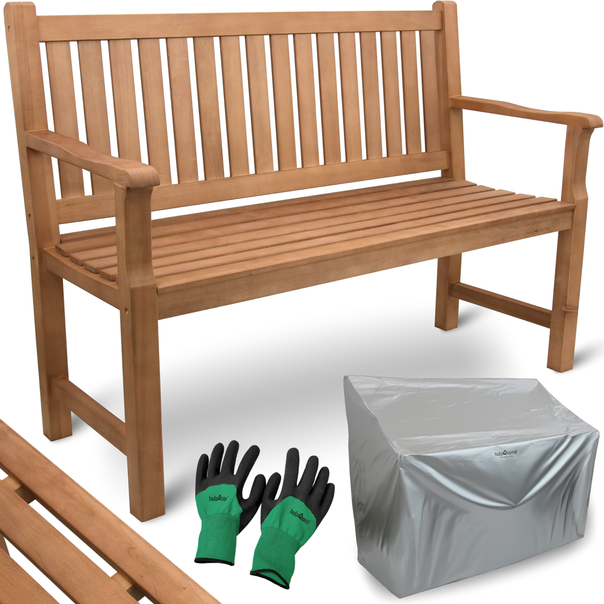 holz4home houten tuinbank met beschermhoes en tuinhandschoenen, 120cm