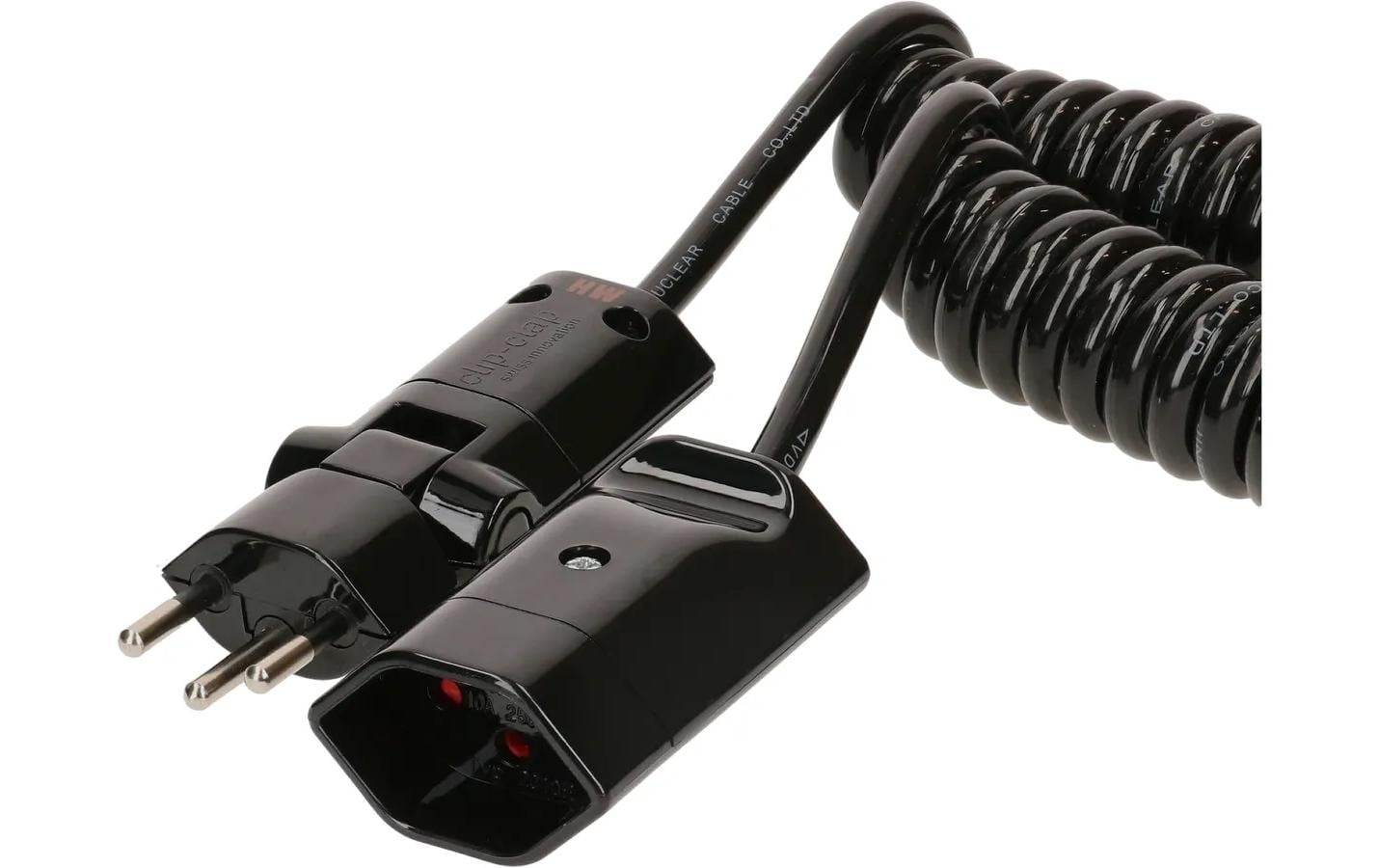 Verlängerungskabel 4 m T13 - T12 ClipClap, SchwarzSpiralverlängerungskabel mit Clip-Clap Stecker