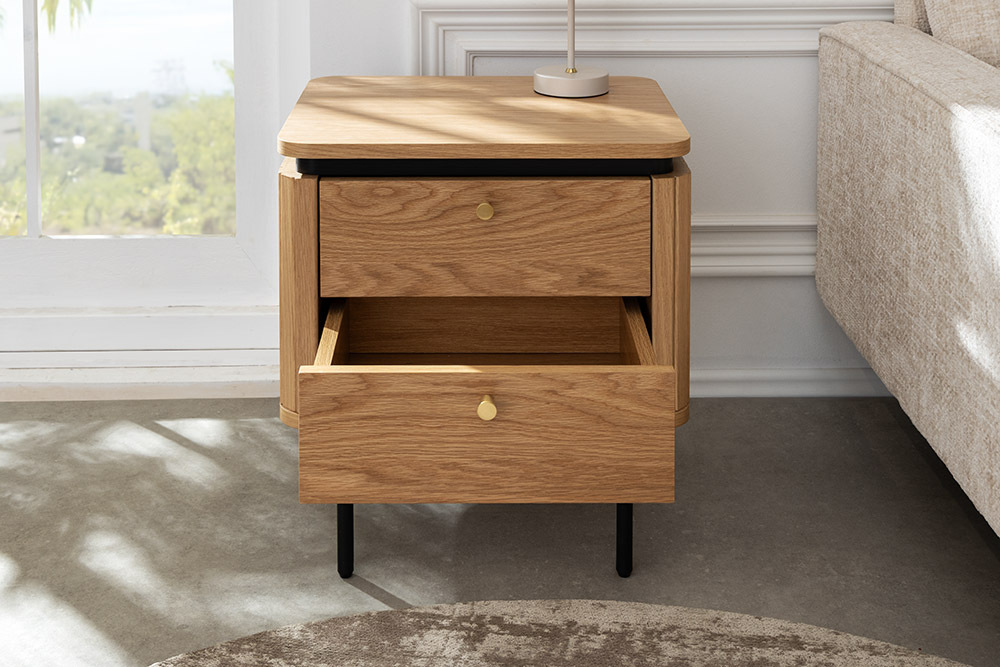 Moderner Nachttisch ATELIER 55cm Eiche Beistelltisch mit Schubladen