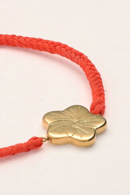Art oranje koord armband met bloem
