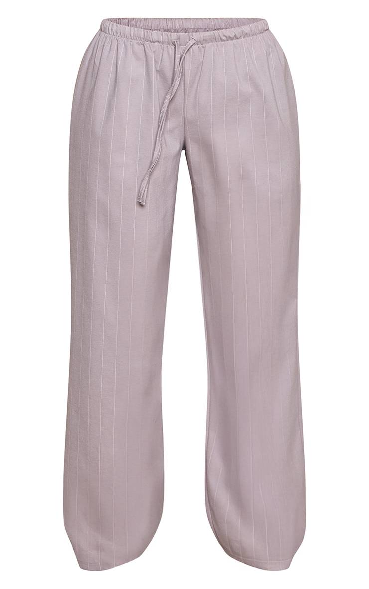 Gris Pantalon Large Taille Coulissée À Fines Rayures Coupe Petite