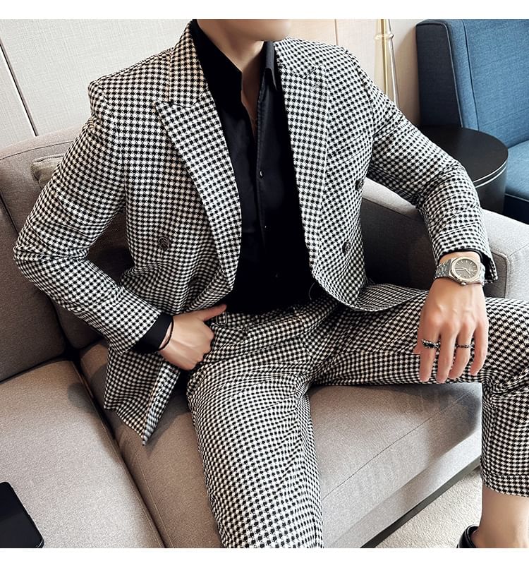 Blueforce - Set: Blazer met reverskraag en dubbele rij knopen + Pied-de-poule pantalon