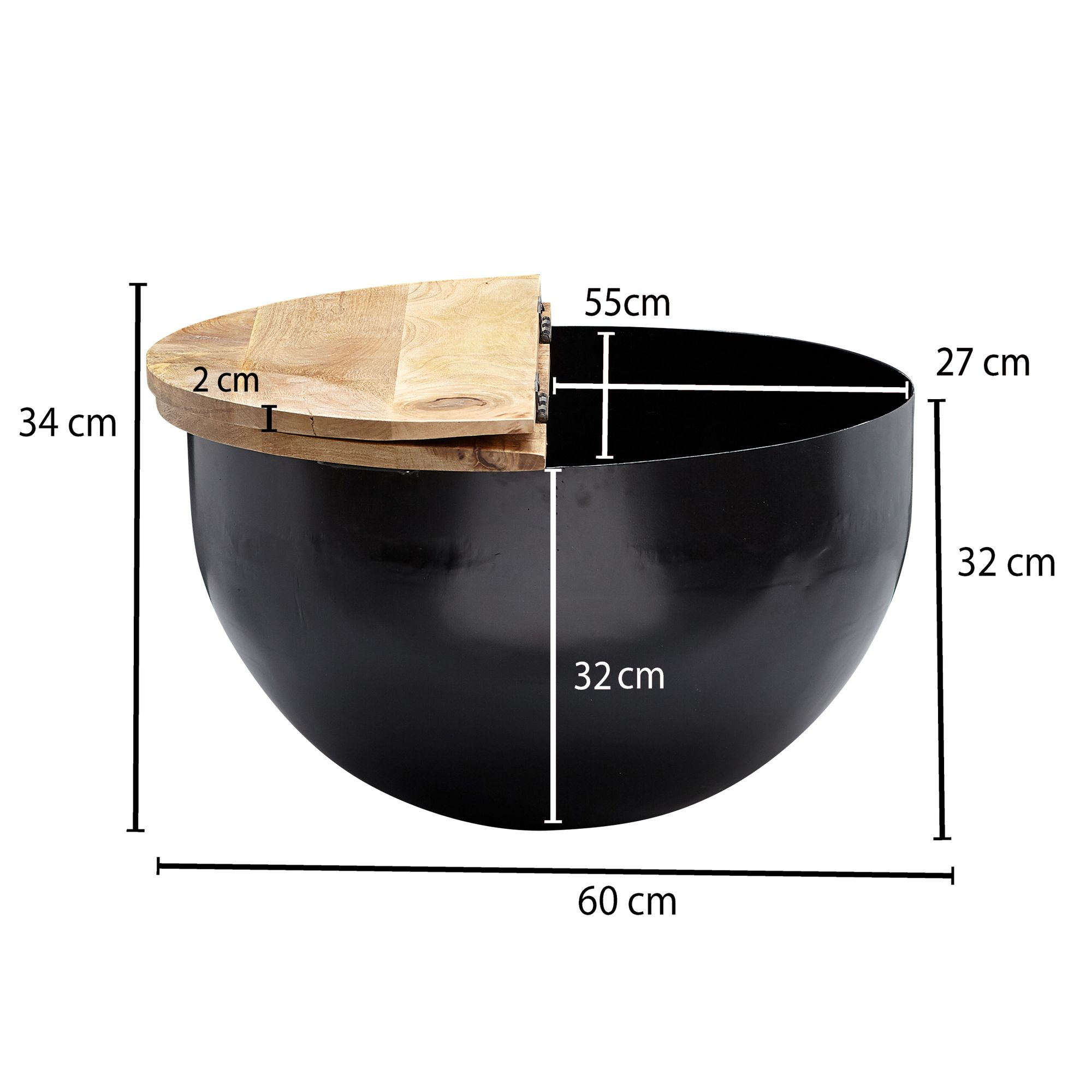 FineBuy Couchtisch Rund Holz Sofatisch Ø 60 cm Tisch Stauraum Wohnzimmertisch
