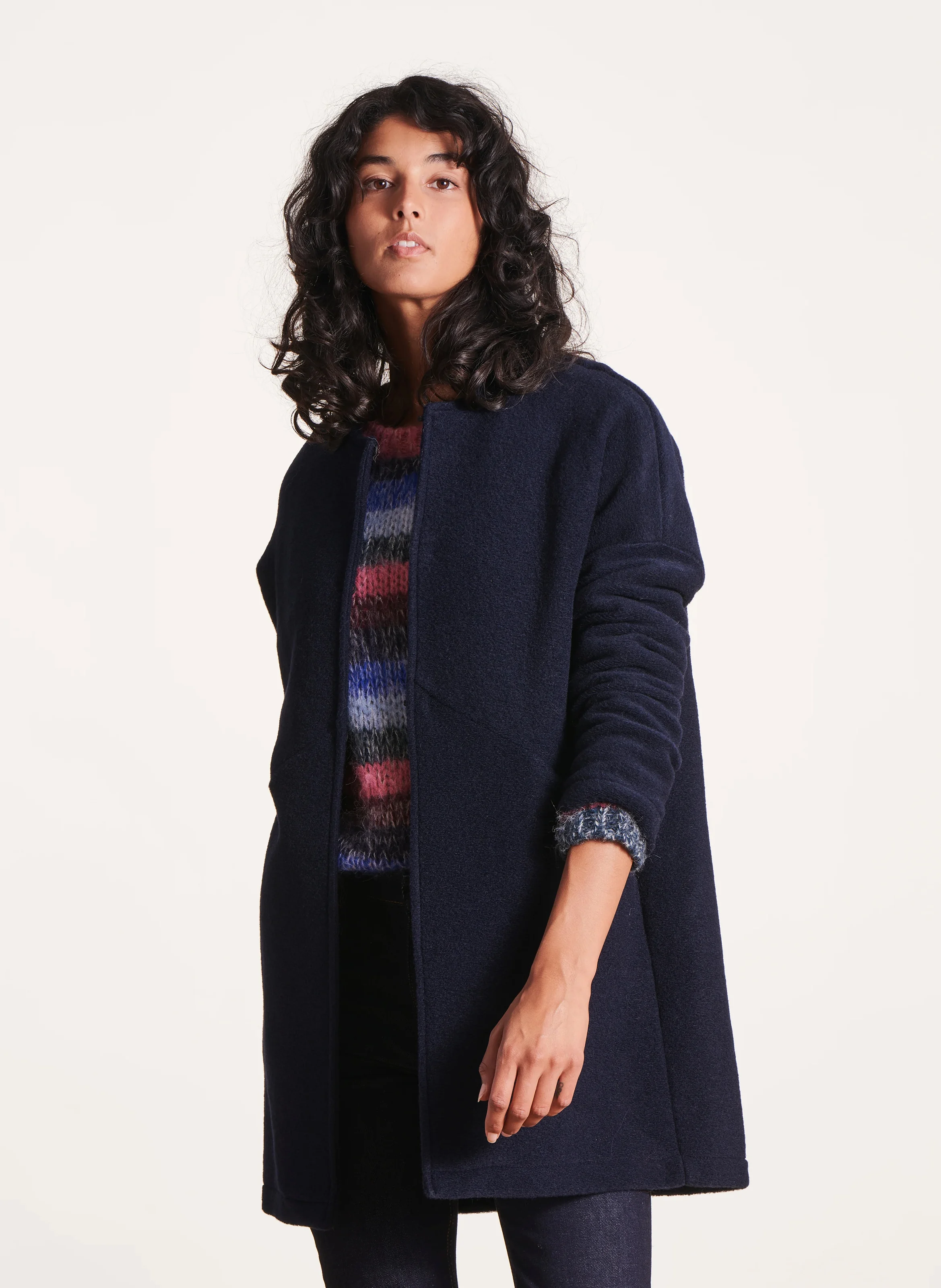 Manteau col rond| Bleu