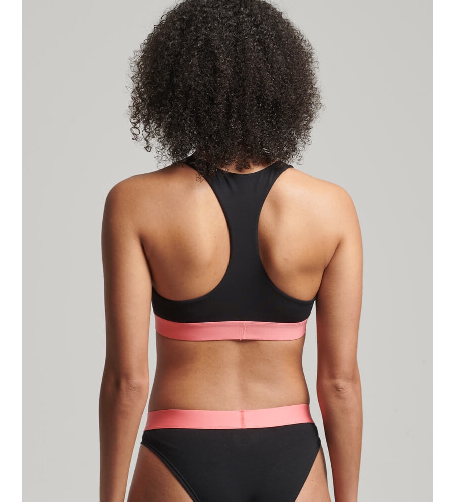 Sutiã curto estilo bralette em algodão orgânico Superdry com logo grande, preto.