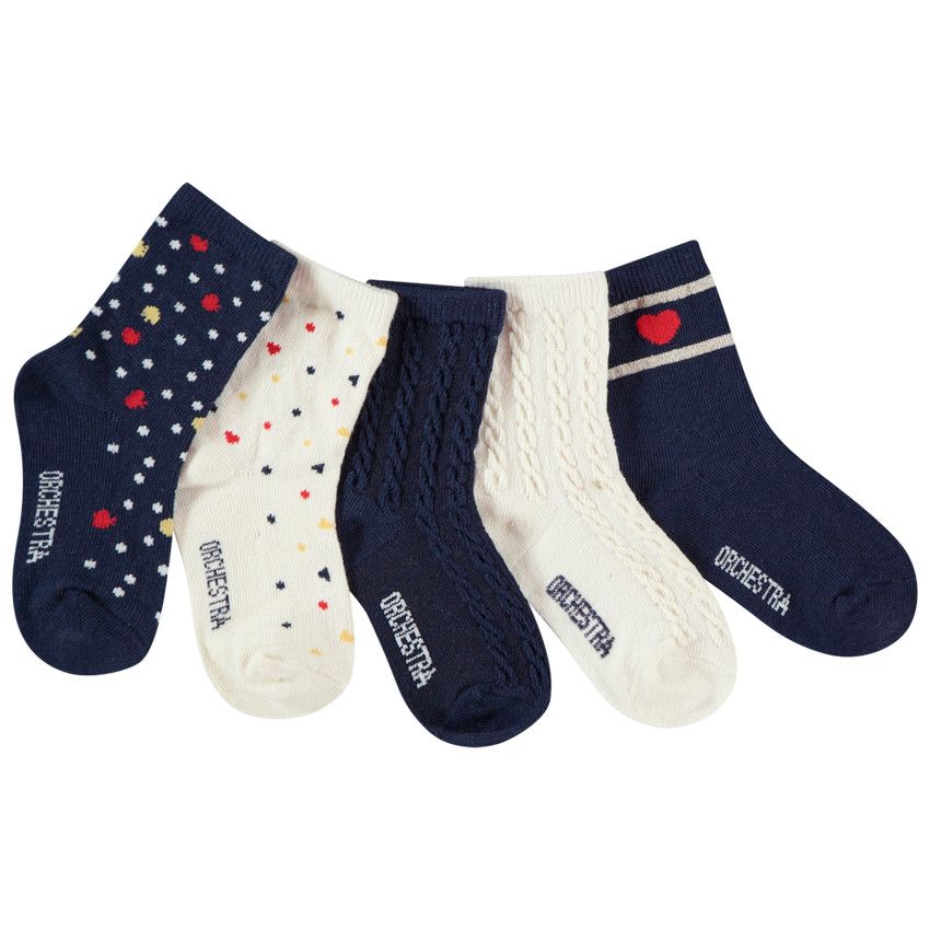 Lot de 5 paires de chaussettes avec maille torsadée et imprimés pour bébé fille - Ecru