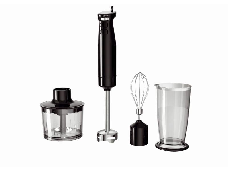 Koenig Stabmixer Set Black Line Schwarz Stabmixer-Set mit Zerkleinerer, Schwingbesen und Mixbecher