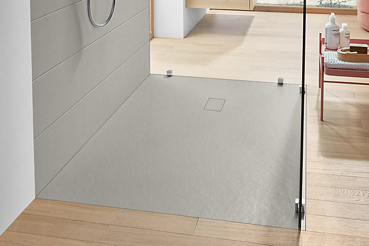 Receveur de douche 90 x 100 cm en acrylique, gris texturé, Villeroy & Boch Exklusive
