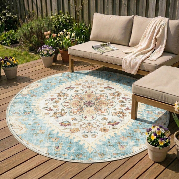 Rond vintage buitenkleed - Santo Mandala Lichtblauw
