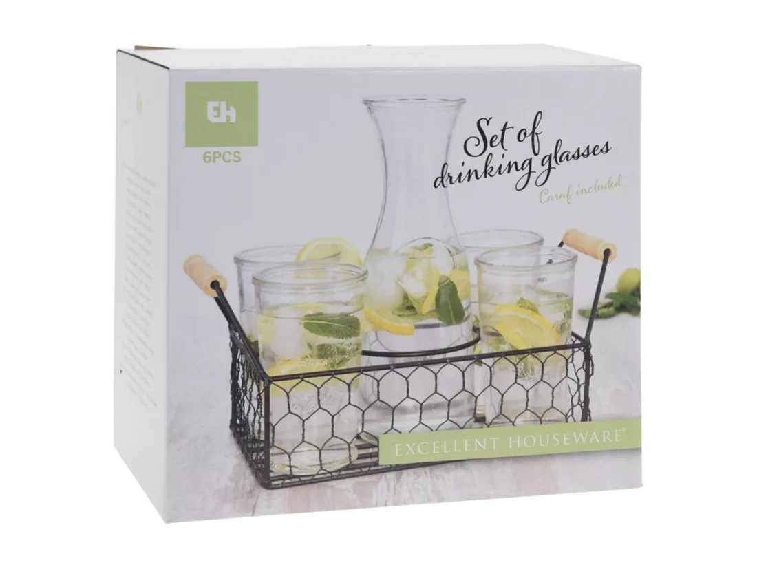 Well Home Coffret 4 verres 450 ml + pichet en verre 1L