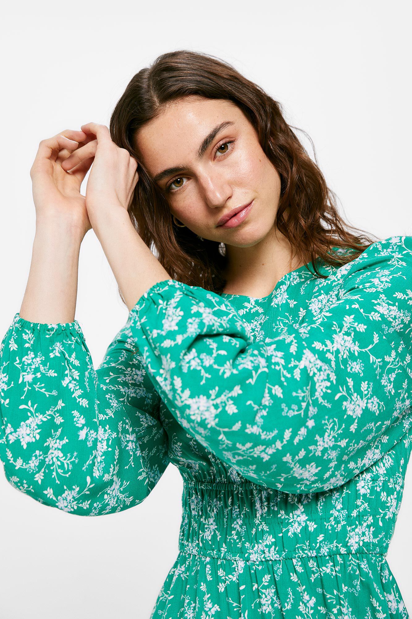 Vestido midi com cintura elástica - verde