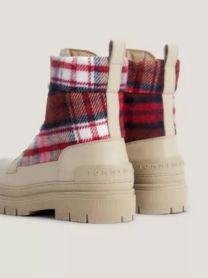 Botas de couro com painel xadrez tartan