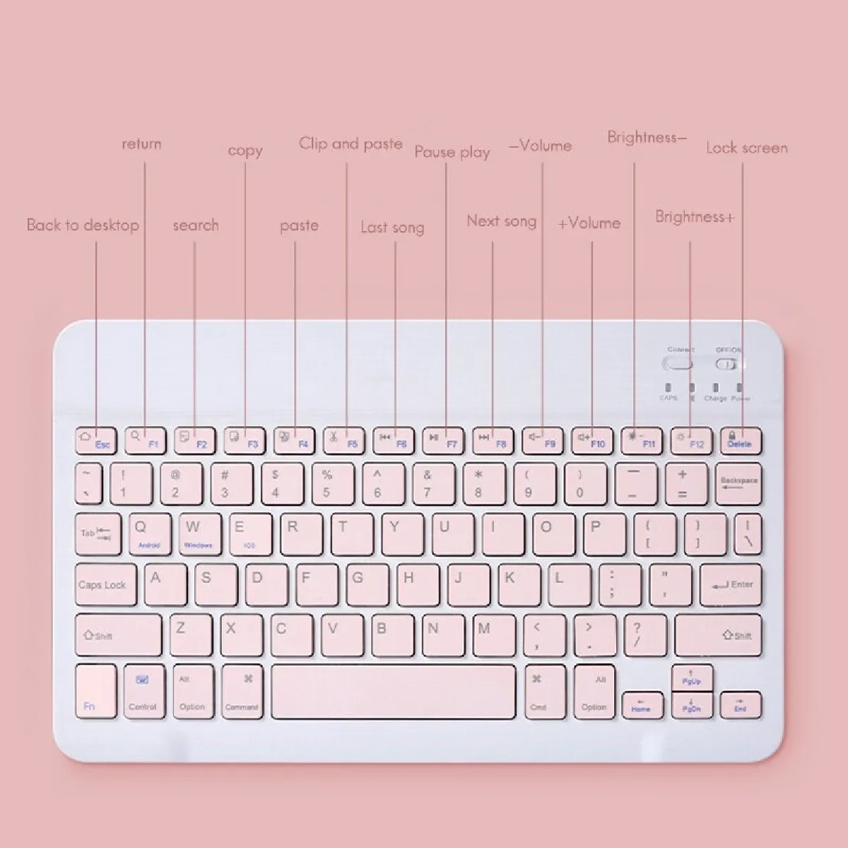 Universal Clavier Bluetooth 10 pouces pour iPad - Rose