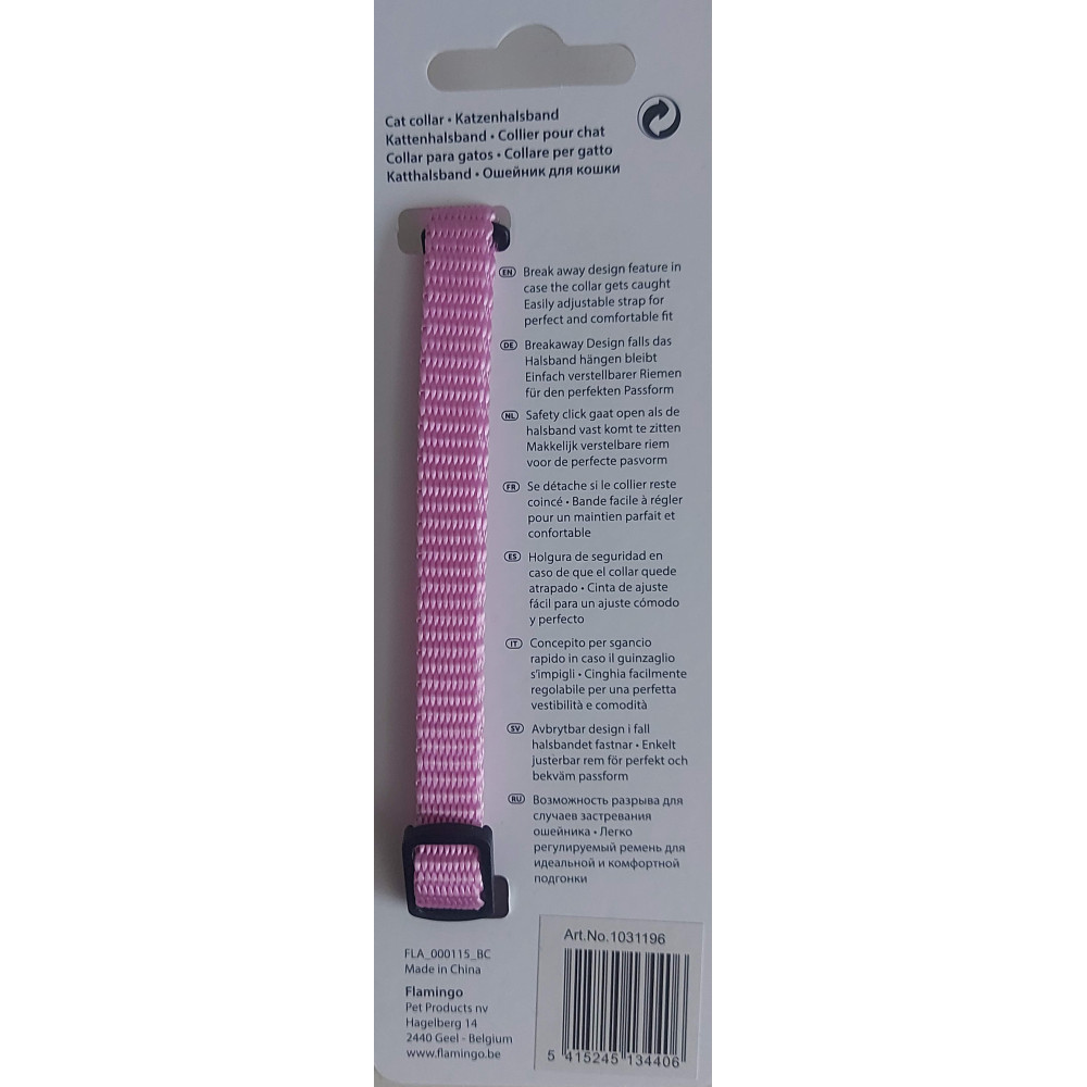 Collier réglable de 19 à 30 cm rose avec clochette pour chat