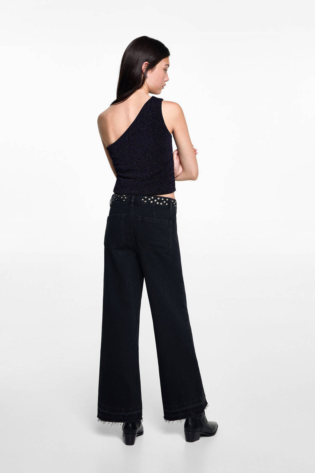 MANGO TEEN one shoulder top donkerblauw glitter