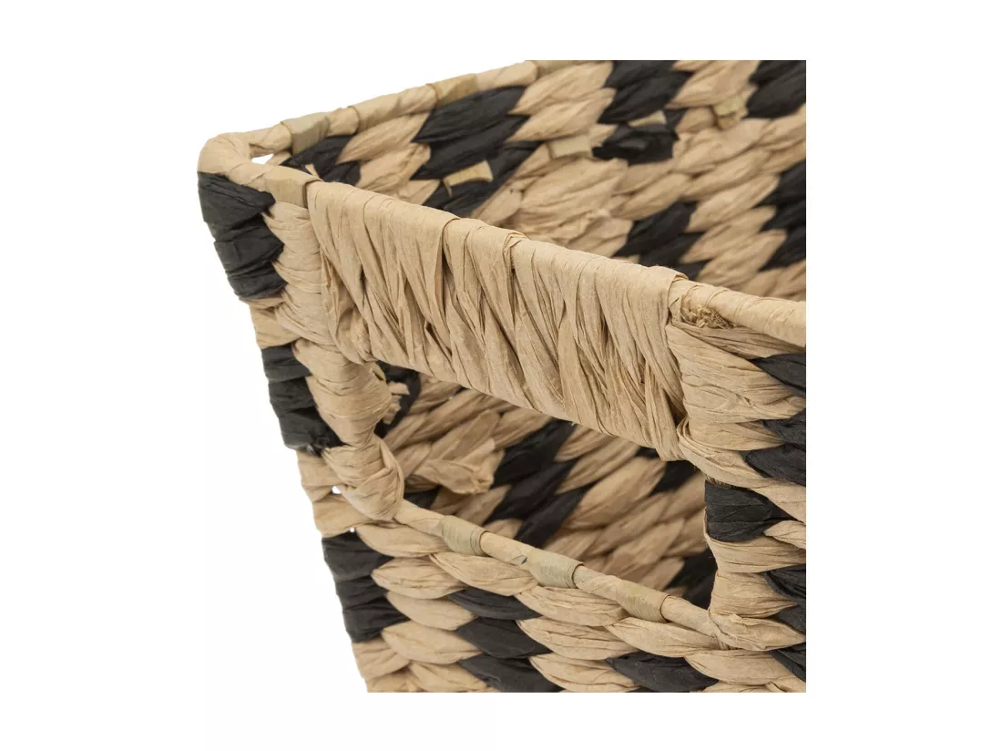 Panier de rangement tressé naturel et noir 15 x 31 cm