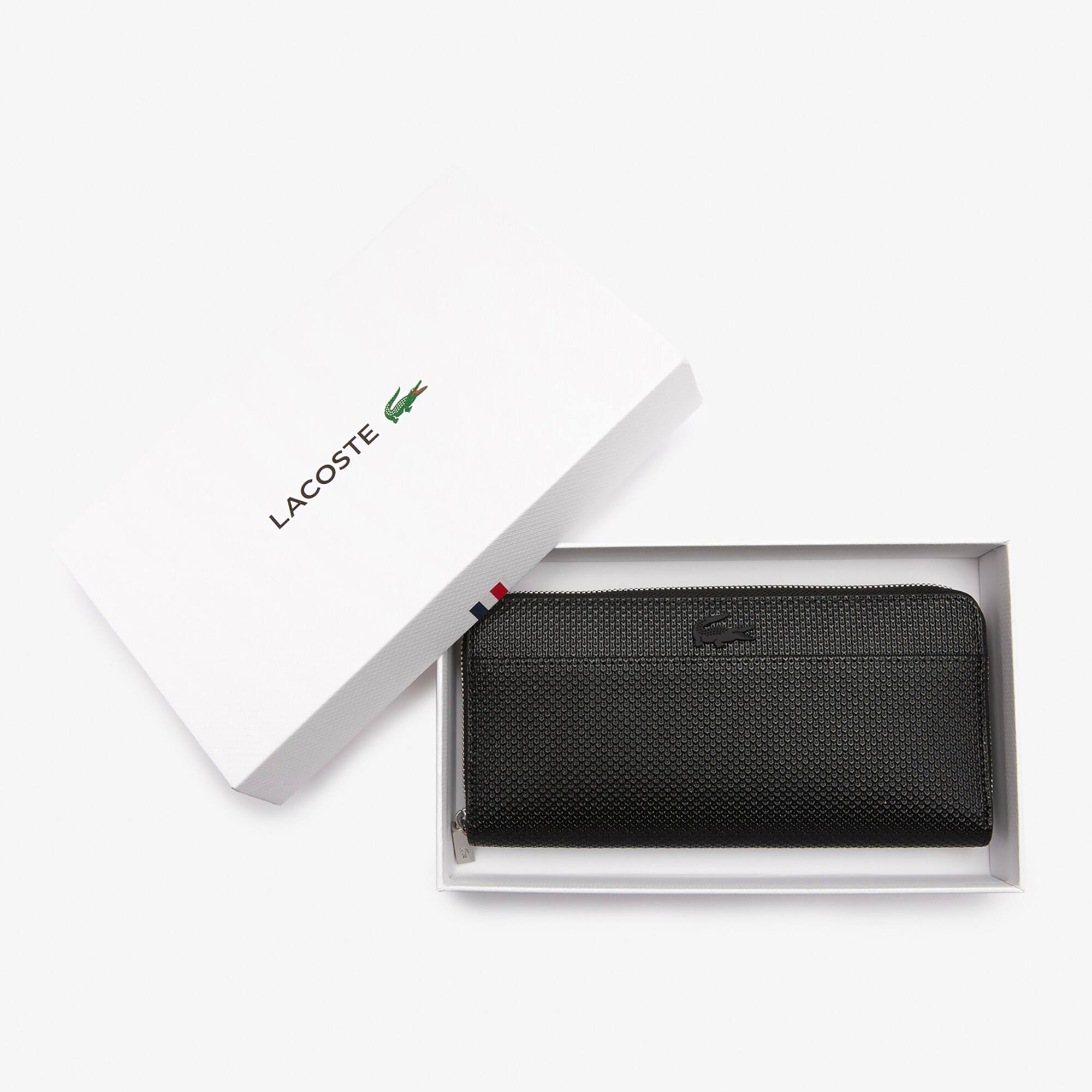 Grand portefeuille unisexe Chantaco zippé en cuir piqué Portefeuilles & Petite Maroquinerie - Noir - Lacoste - Unisex