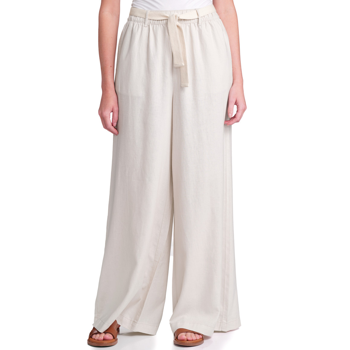 Gina Benotti Damen Leinen-Hose mit Bindegürtel beige