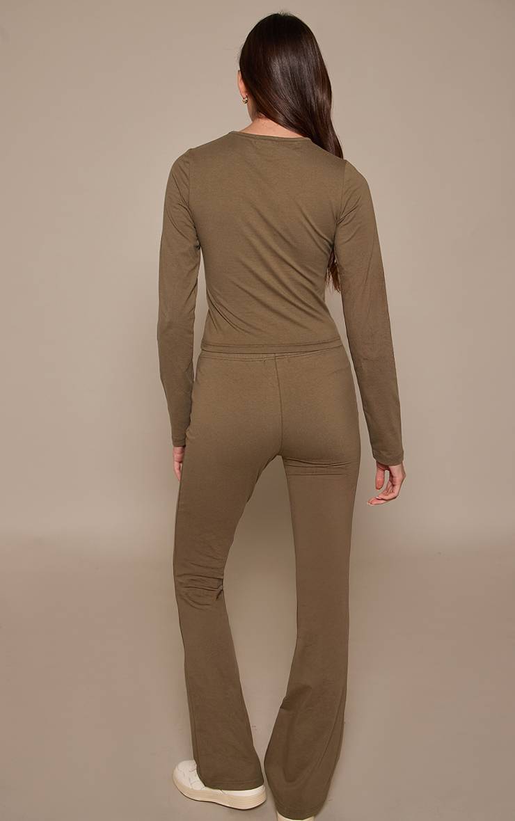 Sage Khaki Pantalon Évasé Skinny Taille Mi-haute En Coton Avec Détails De Coutures Coordonné
