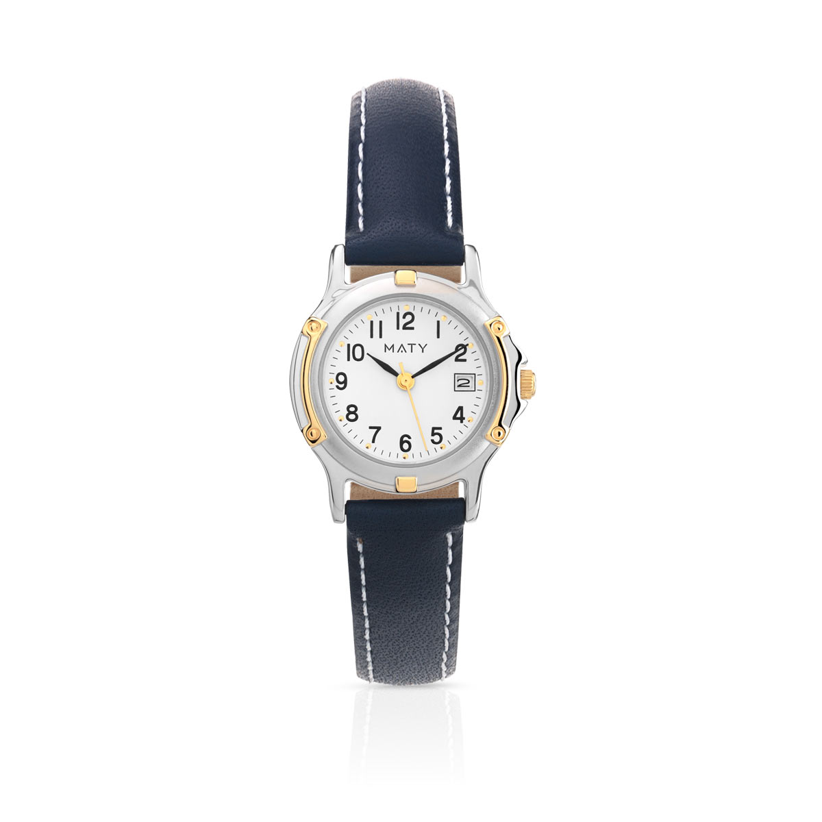 Montre femme chromée bracelet cuir bleu