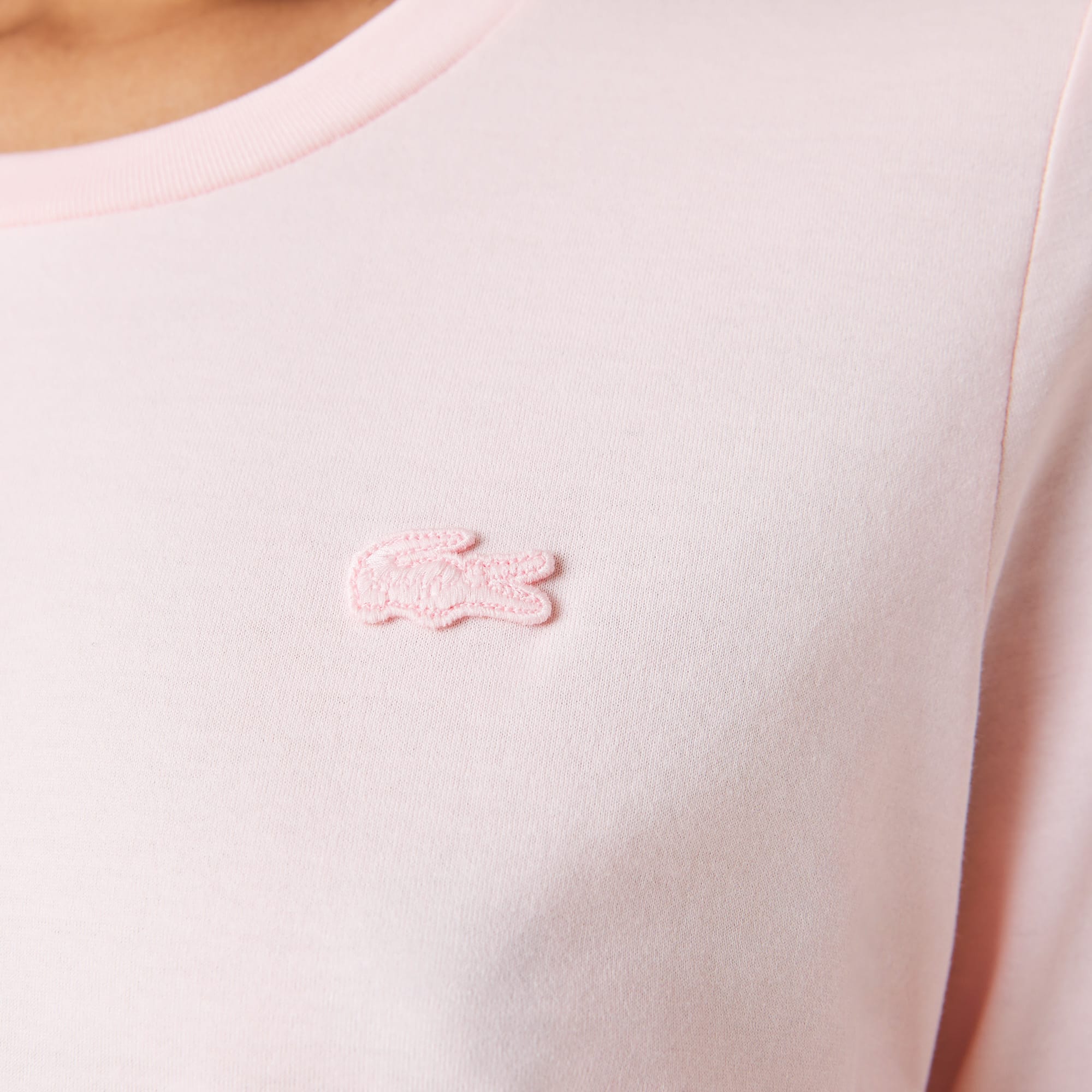 T-shirt à col rond et manches trois-quarts en coton uni T-Shirts - Rose - Lacoste - Femme