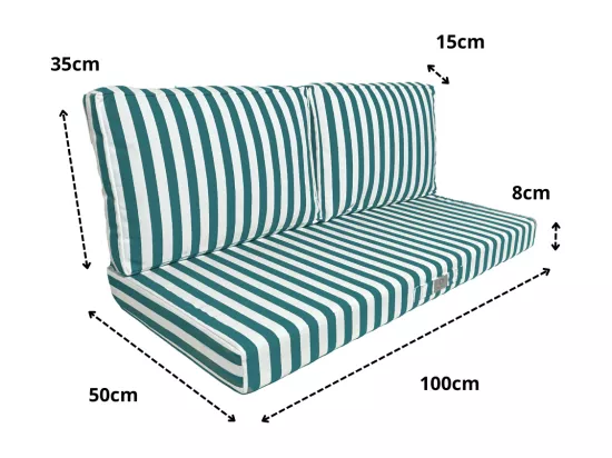 Coussins pour salon de jardin déhoussable 100x50cm - Rayure Vert
