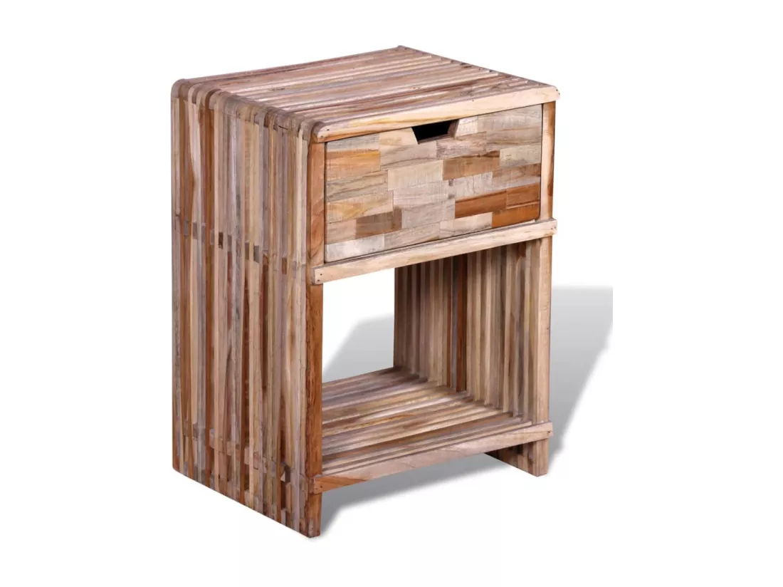 Table de chevet avec tiroir Bois de teck recyclé