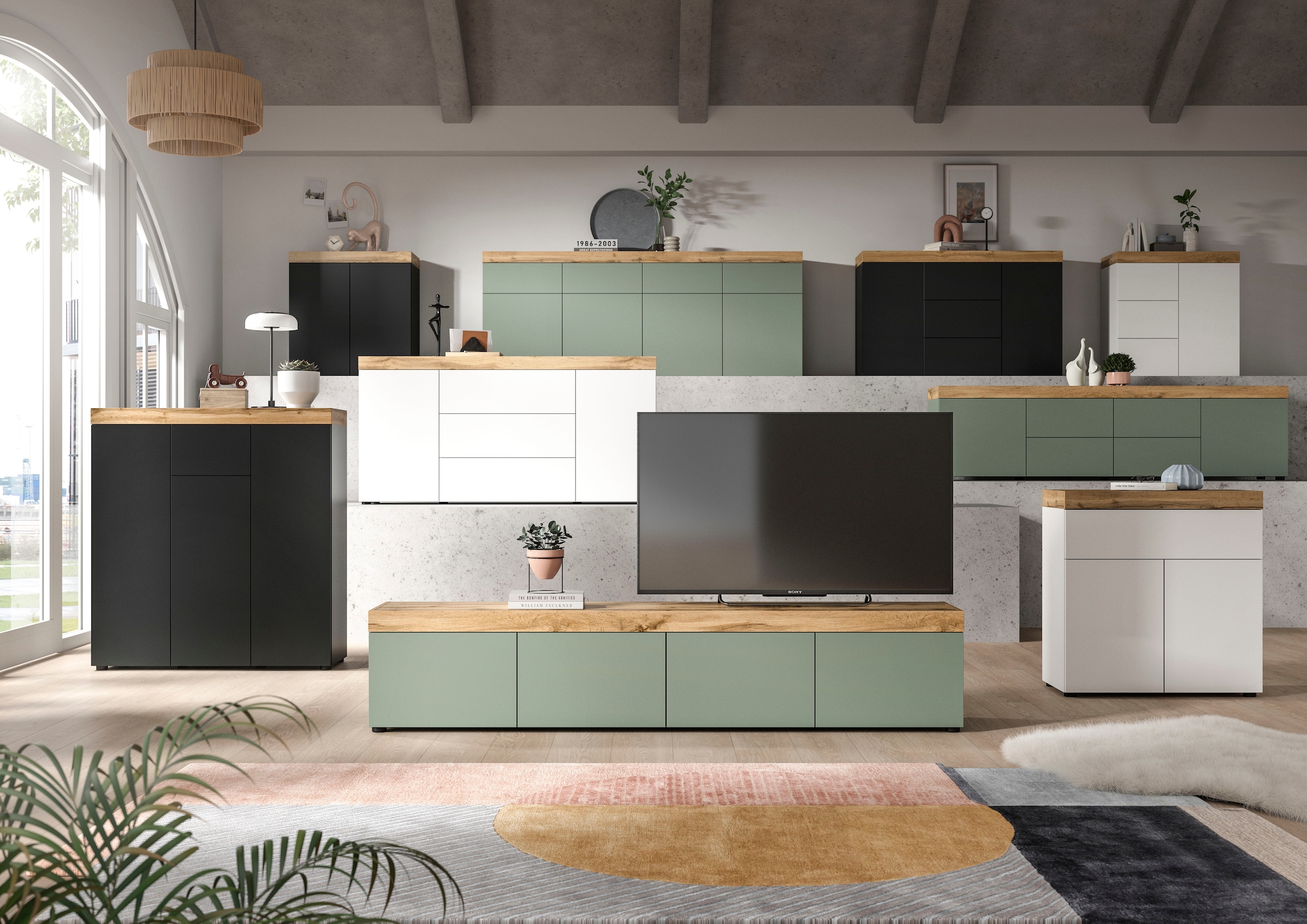 GOODproduct Highboard »MAMBO, TOPSELLER!, Höhe 115 cm, in verschiedenen Farben erhältlich« 2 farbige Ausführung, in verschiedenen Farben erhältlich, 1 Stk. tlg. Kommode, Sideboard, Wohnzimmer, Schlafzimmer