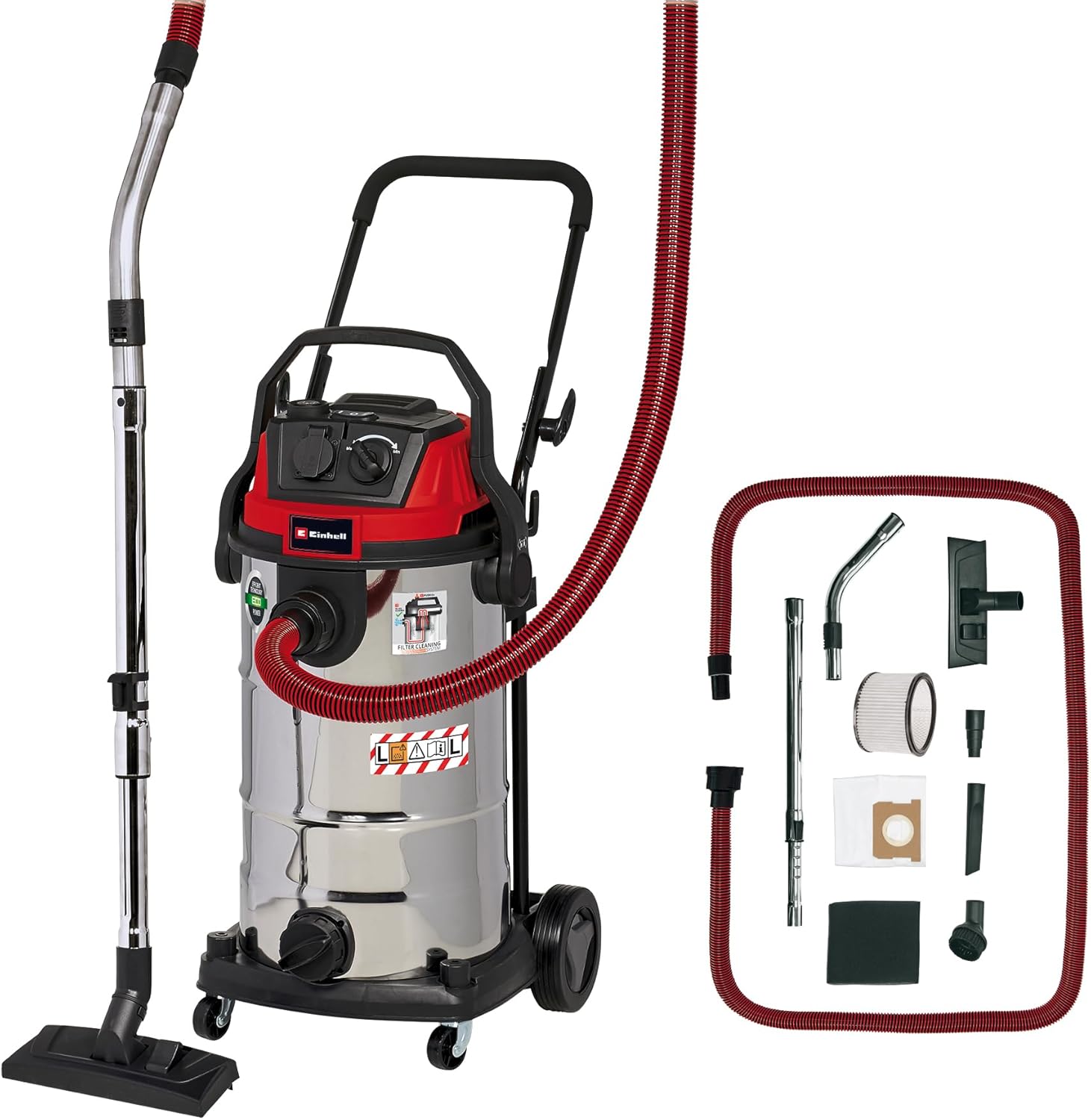 Einhell Nass-Trockensauger TE-VC 2340 SACL (1.500 W, 225 mbar, 9m Aktionsradius, HEPA-Faltenfilter inkl. Filterreinigungssystem, 40l Behälter, Staubschutzklasse L, 1.900 W Automatiksteckdose)