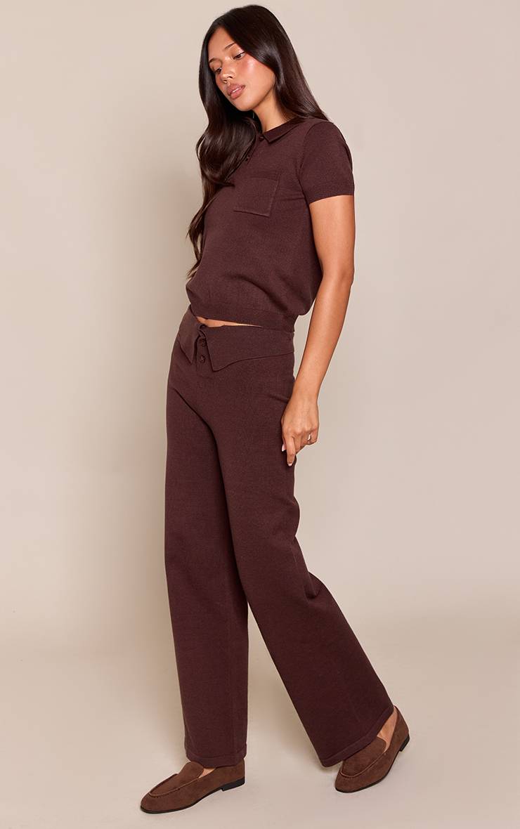 Chocolat Pantalon Large En Maille À Taille Repliable