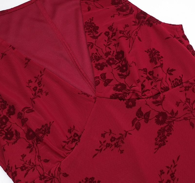 pitaluka - Mouwloze V-hals maxi-A-lijn jurk met bloemenprint en mesh