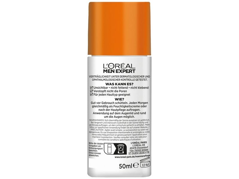 L'Oréal Men Expert Gesichtsfluid Expert Hydra Energy LSF50 Fluid versorgt die Haut intensiv mit Feuchtigkeit und bietet einen hohen Schutz vor UVA- und UVB-Strahlung