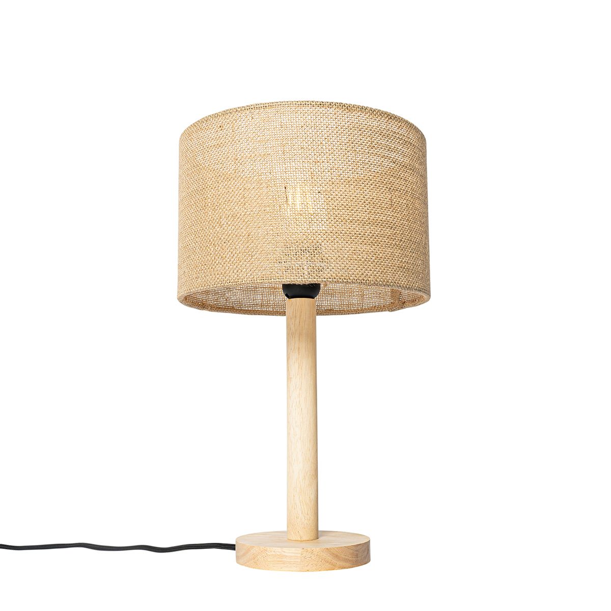 Landelijke tafellamp hout met linnen kap naturel 25 cm - Mels