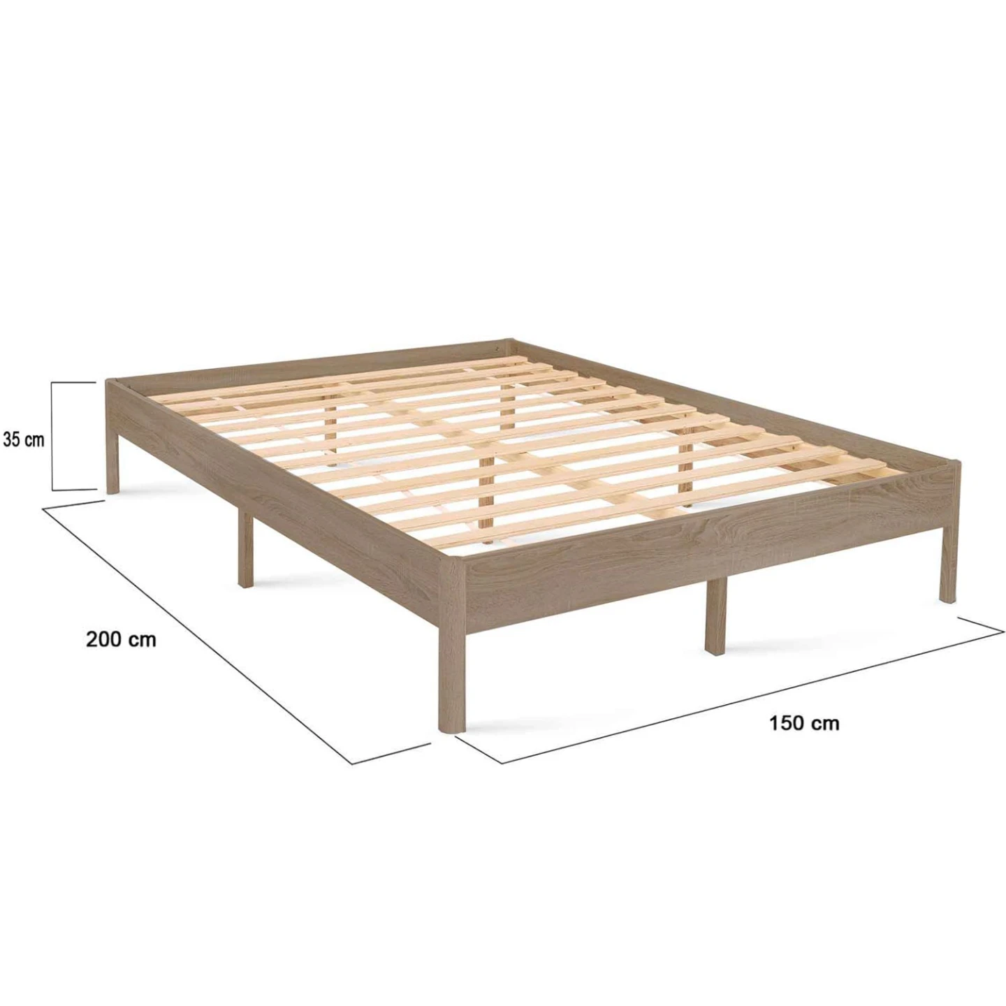 Cadre de lit double YAKUTA avec sommier 140 x 190 cm effet bois naturel