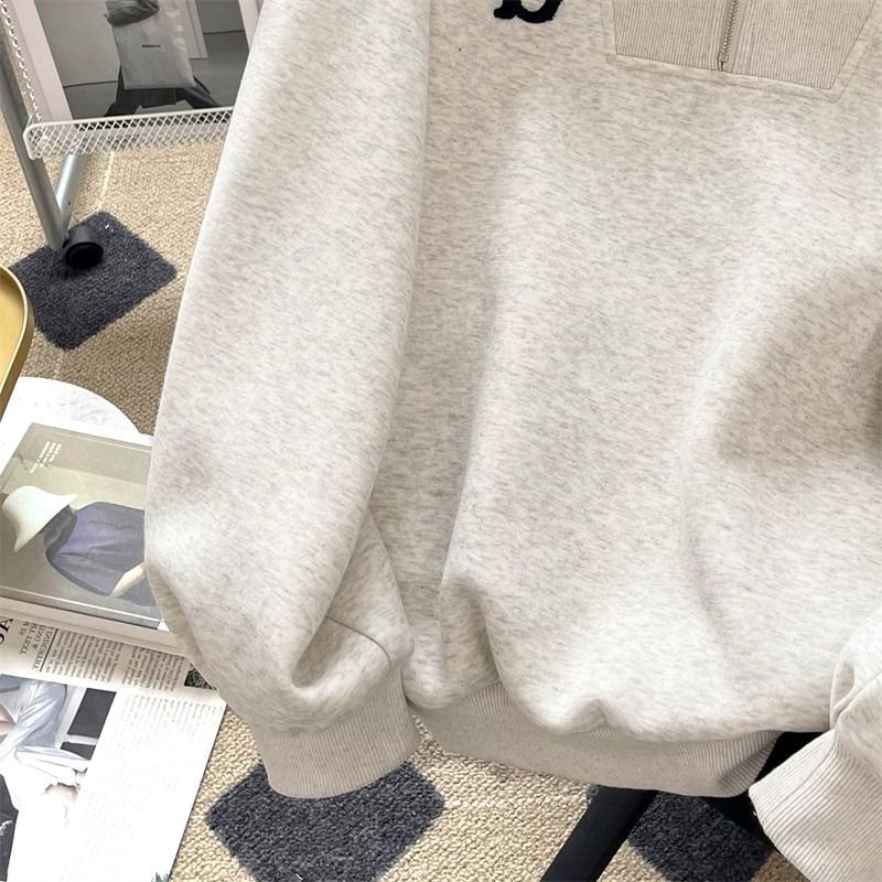 Cafamo - Hoodie met halve rits en letters