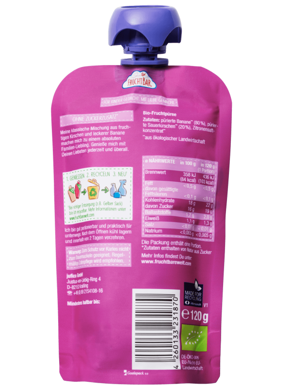 FRUCHTBAR Fruchtpüree Bio Kirsche Banane Btl 120 g