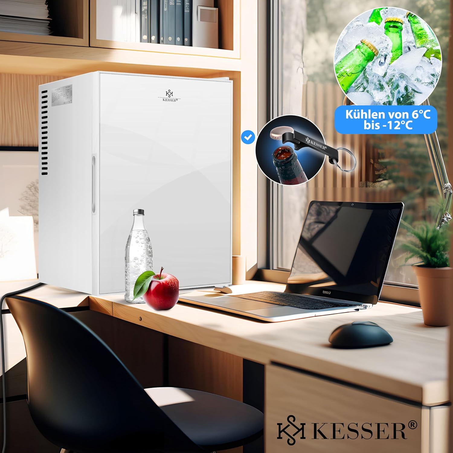 KESSER® Mini réfrigérateur avec Serrure, Mini Bar de 40 l, Silencieux, 22 DB, verrouillable, Chambre à Coucher, butée de Porte Amovible, env. 4 à 16 °C, Hauteur 57 cm, éclairage intérieur